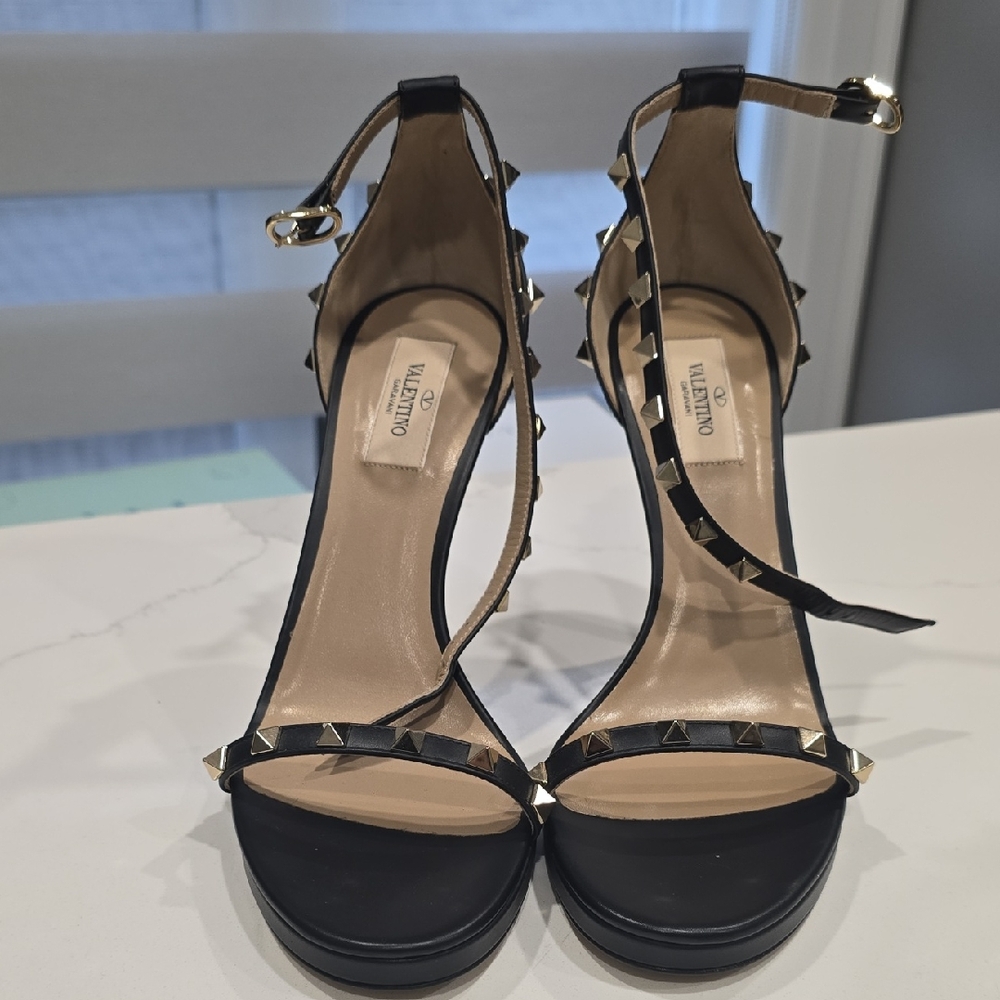 Valentino Black and Gold Studded Heels